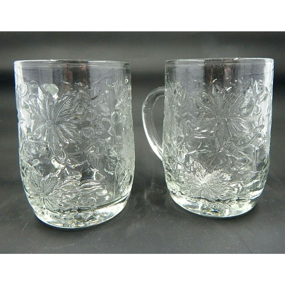 Princess House Fantasia Poinsettia Crystal Coffee Cup Mug Clear Set of 2